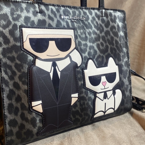 Karl Lagerfeld Paris Maybelle Satchel Black/Grey Leopard - Picture 14 of 16